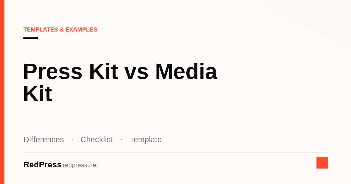 Press kit vs media kit comparison: a journalist press kit with fact sheet, logos and headshots beside an advertising media kit with audience data and rates