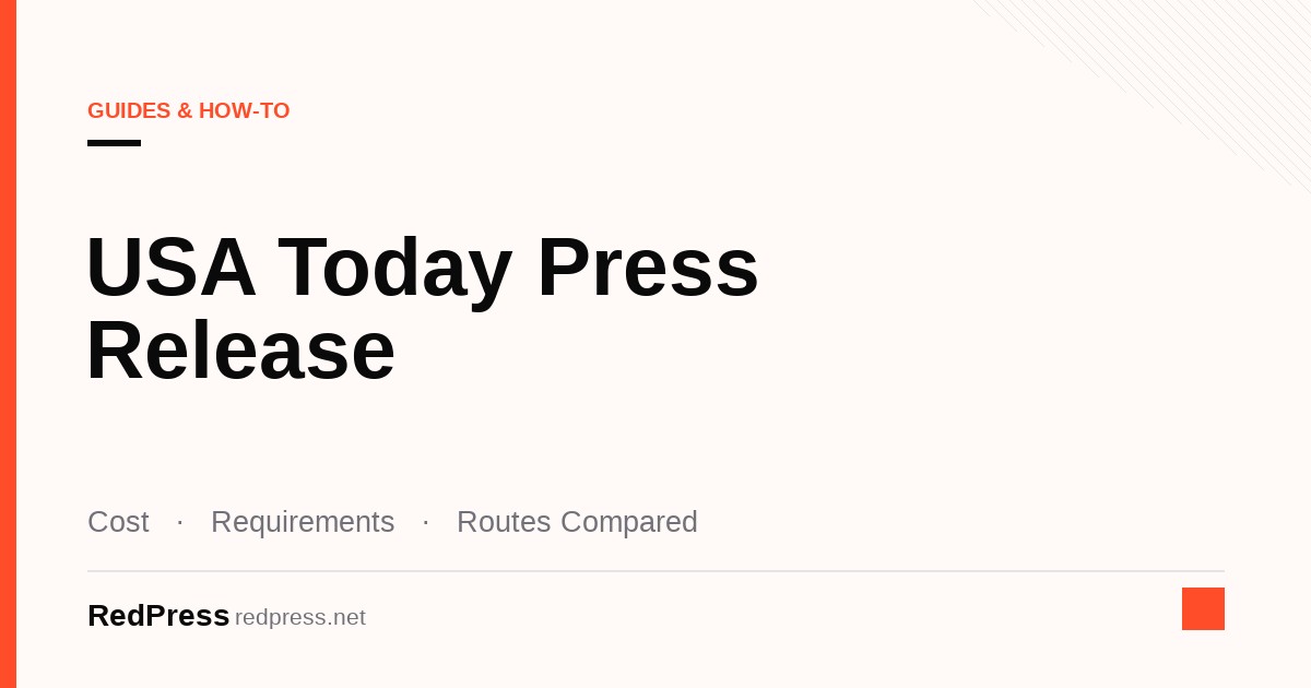 USA Today press release guide illustration showing the paid press release section, a requirements checklist and placement cost