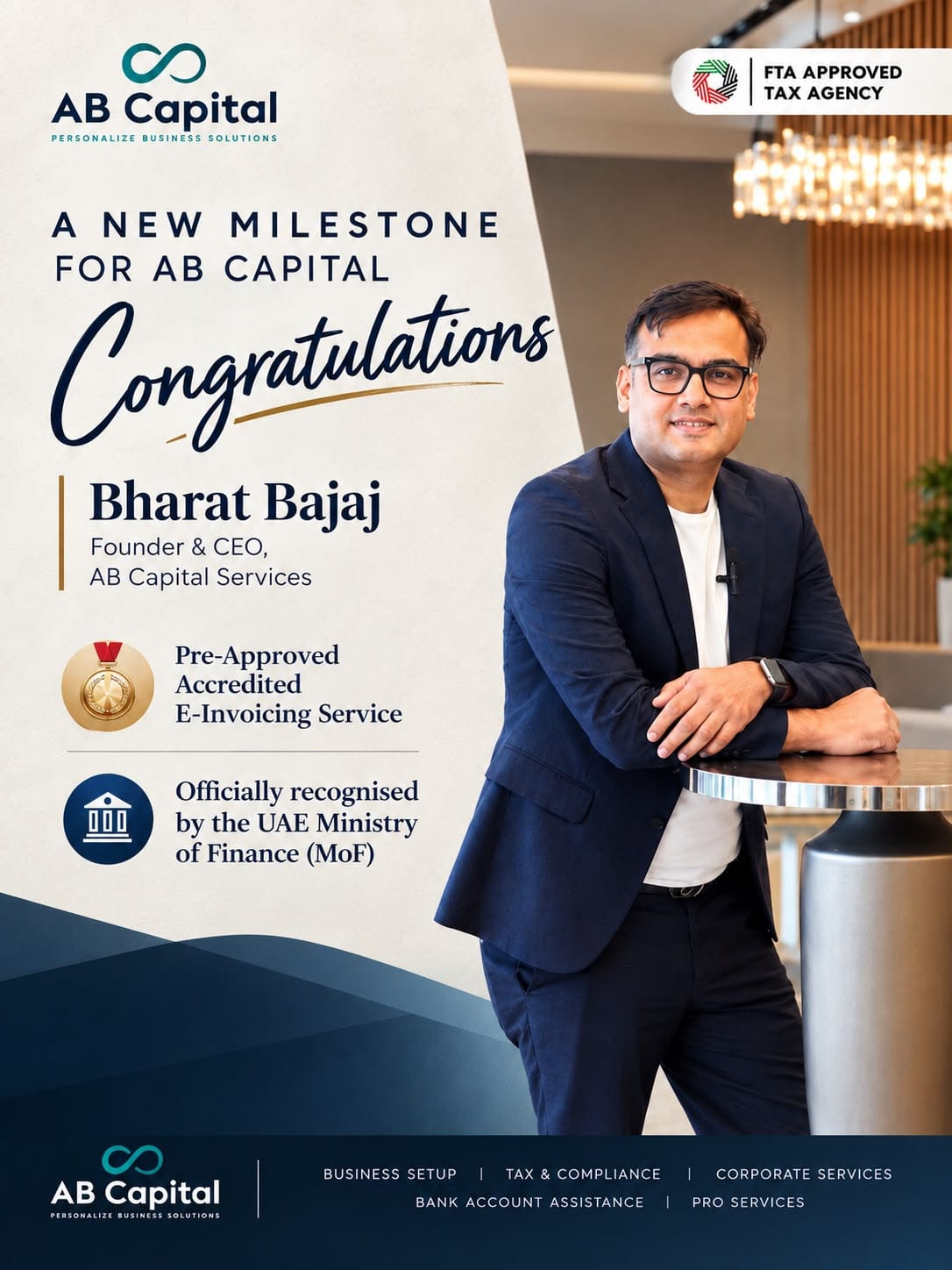 Bharat Bajaj, Founder and CEO of AB Capital Services FZC. The firm is a pre-approved Accredited Service Provider for UAE e-invoicing. Photo: AB Capital Services FZC